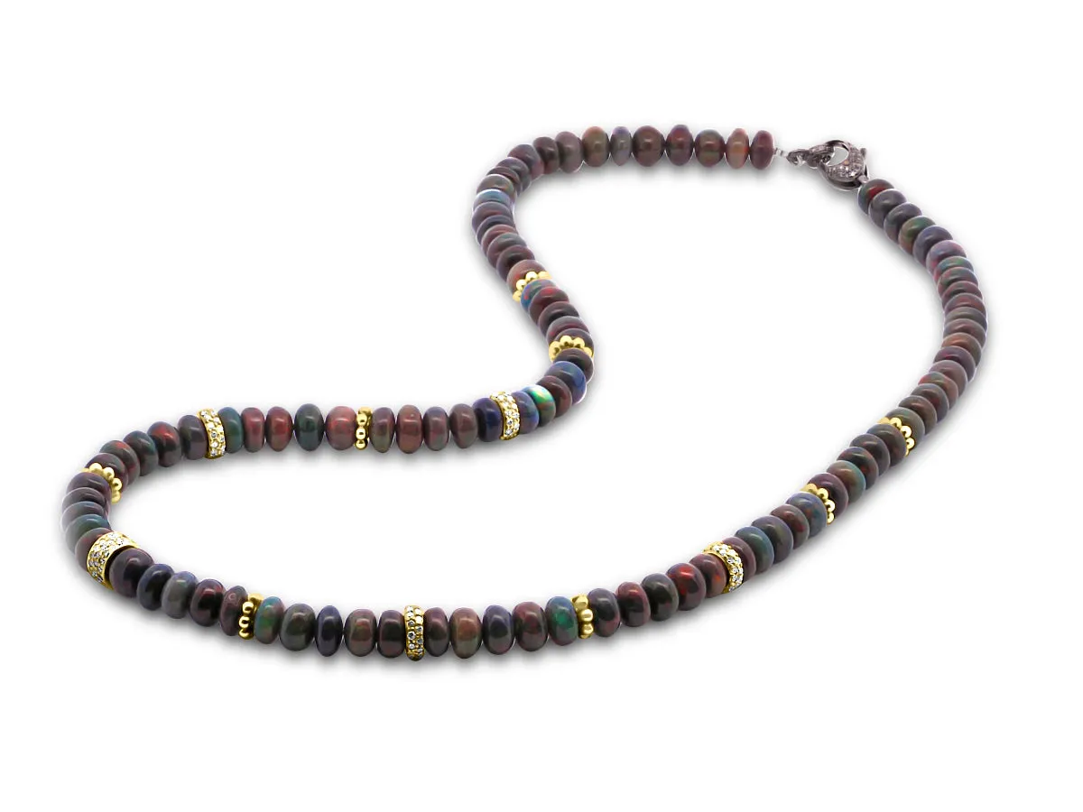 Black Ethiopian Opal Rondell Beaded Necklace