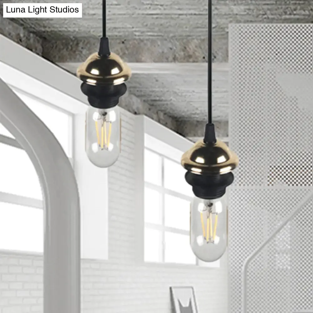 Bronze/Brass Industrial Mini Pendant Light with Adjustable Height - Bare Bulb, 1-Light Metal Hanging Lamp