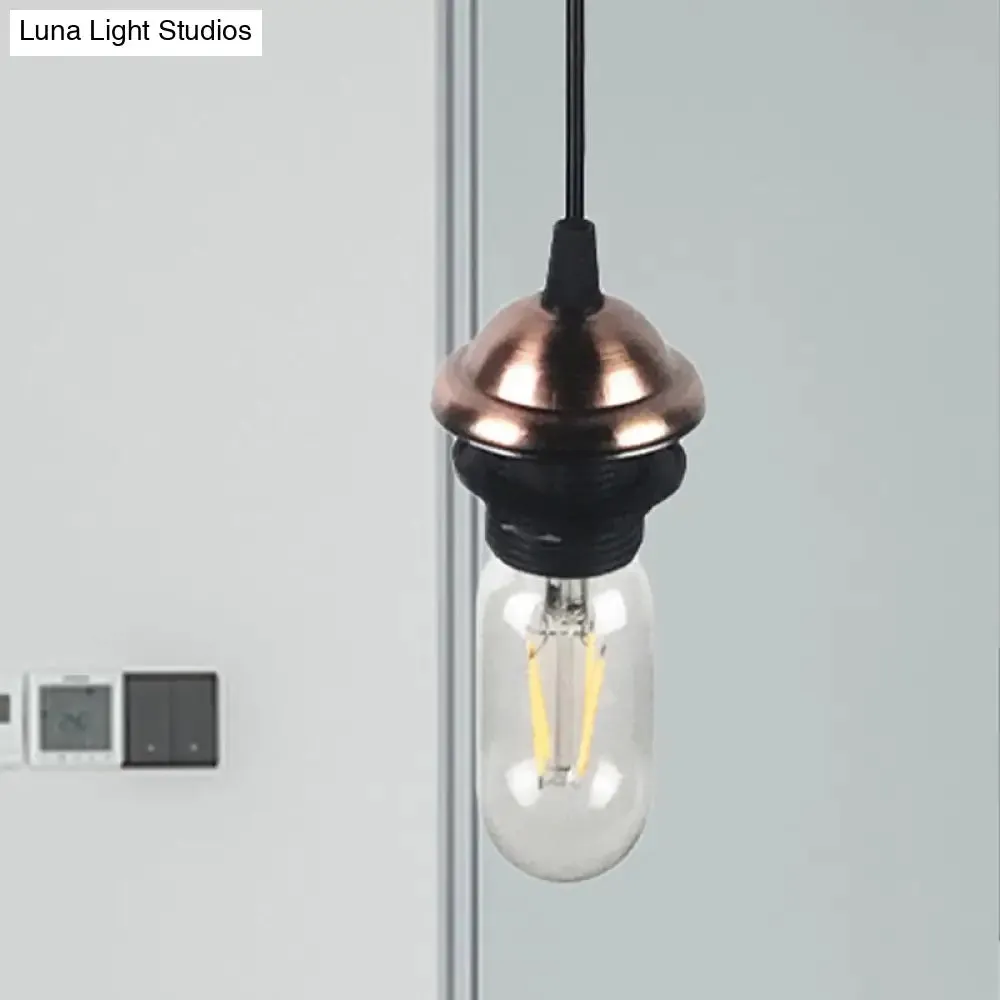 Bronze/Brass Industrial Mini Pendant Light with Adjustable Height - Bare Bulb, 1-Light Metal Hanging Lamp