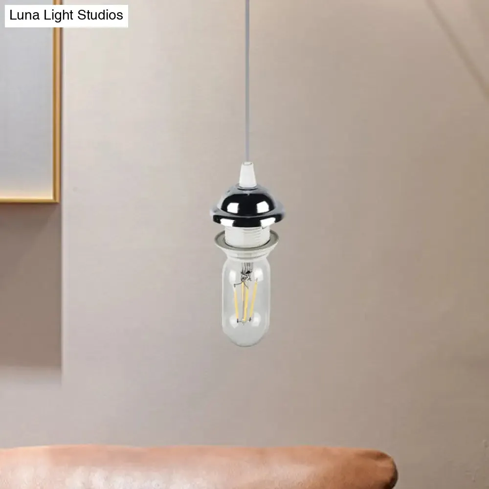 Bronze/Brass Industrial Mini Pendant Light with Adjustable Height - Bare Bulb, 1-Light Metal Hanging Lamp