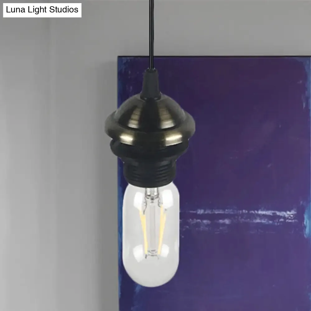 Bronze/Brass Industrial Mini Pendant Light with Adjustable Height - Bare Bulb, 1-Light Metal Hanging Lamp