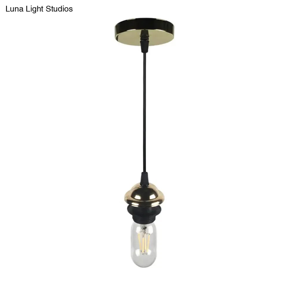 Bronze/Brass Industrial Mini Pendant Light with Adjustable Height - Bare Bulb, 1-Light Metal Hanging Lamp