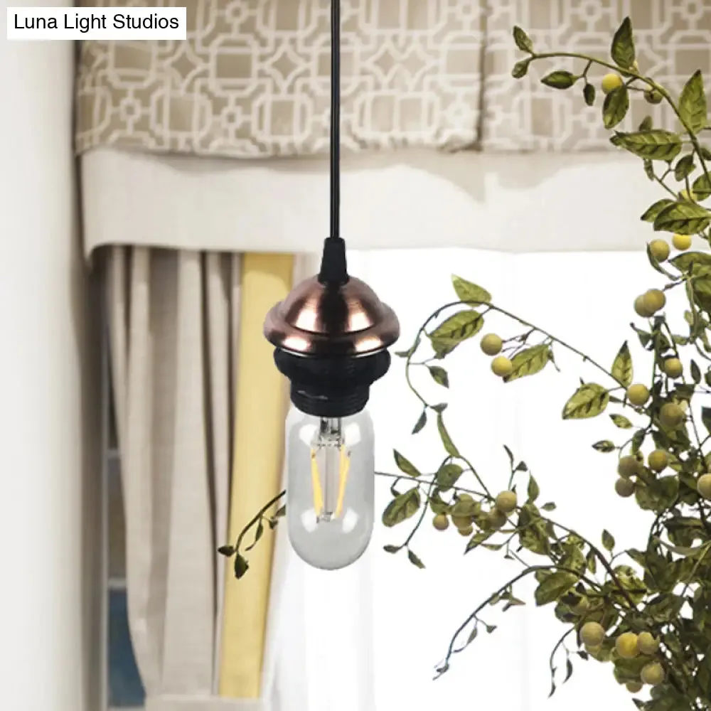 Bronze/Brass Industrial Mini Pendant Light with Adjustable Height - Bare Bulb, 1-Light Metal Hanging Lamp