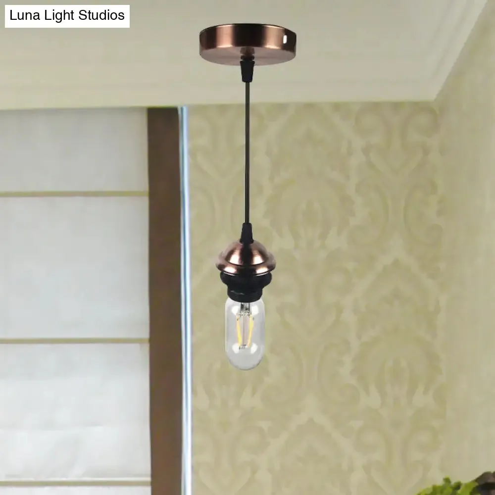 Bronze/Brass Industrial Mini Pendant Light with Adjustable Height - Bare Bulb, 1-Light Metal Hanging Lamp