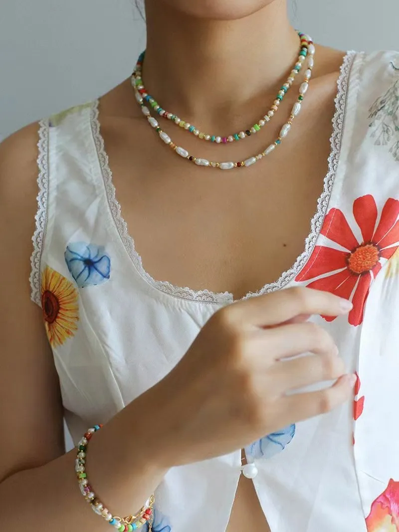 Candy-Colored Gemstone and Popcorn Pearl Beaded Necklace