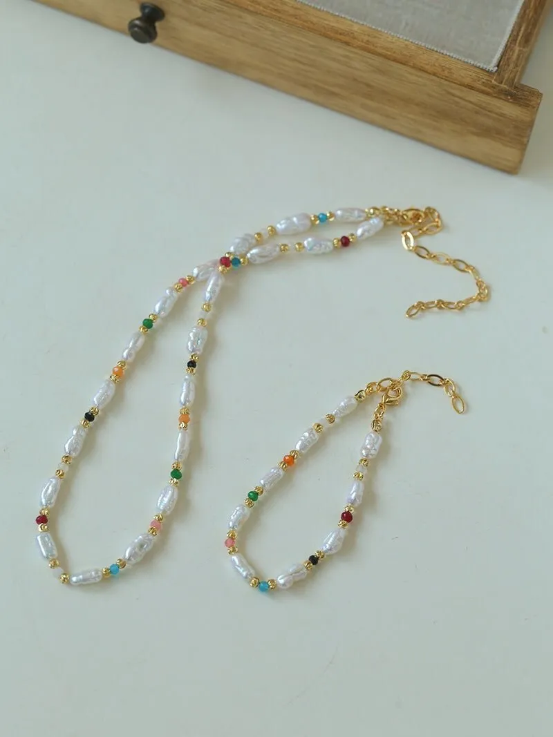 Candy-Colored Gemstone and Popcorn Pearl Beaded Necklace