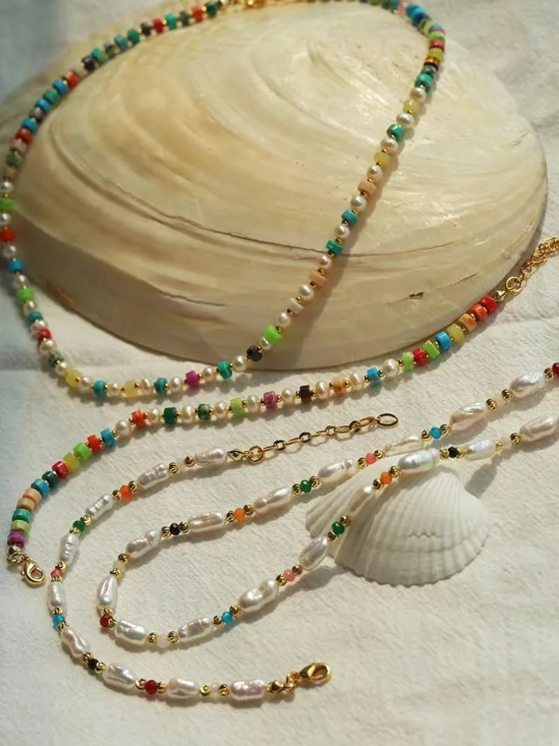 Candy-Colored Gemstone and Popcorn Pearl Beaded Necklace