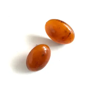 Carnelian Speckled Granite Oval Button Stud Earrings