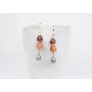 Chocolate and Peach Moonstone Earrings