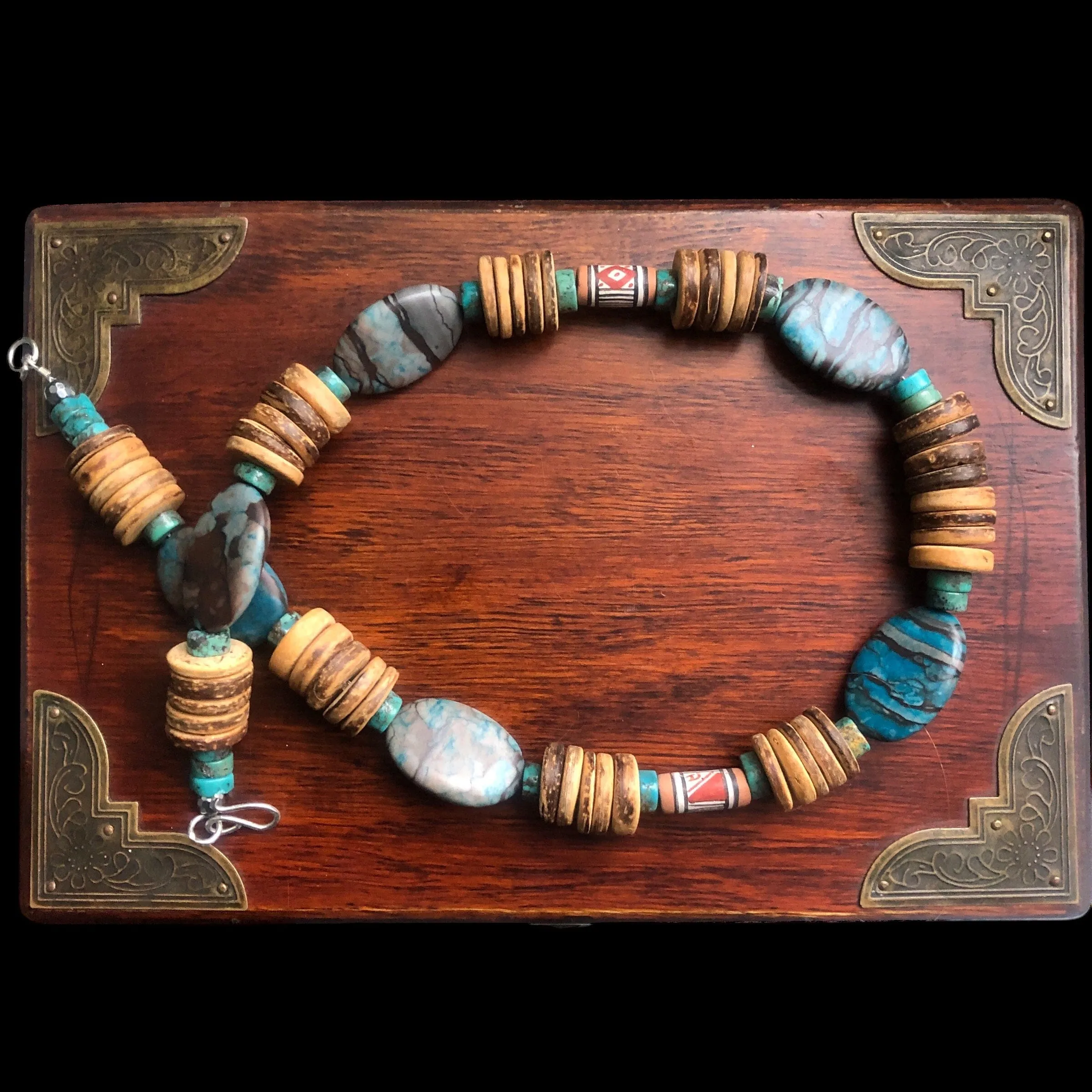 Chrysocolla, Turquoise and Coconut Shell Beaded Necklace