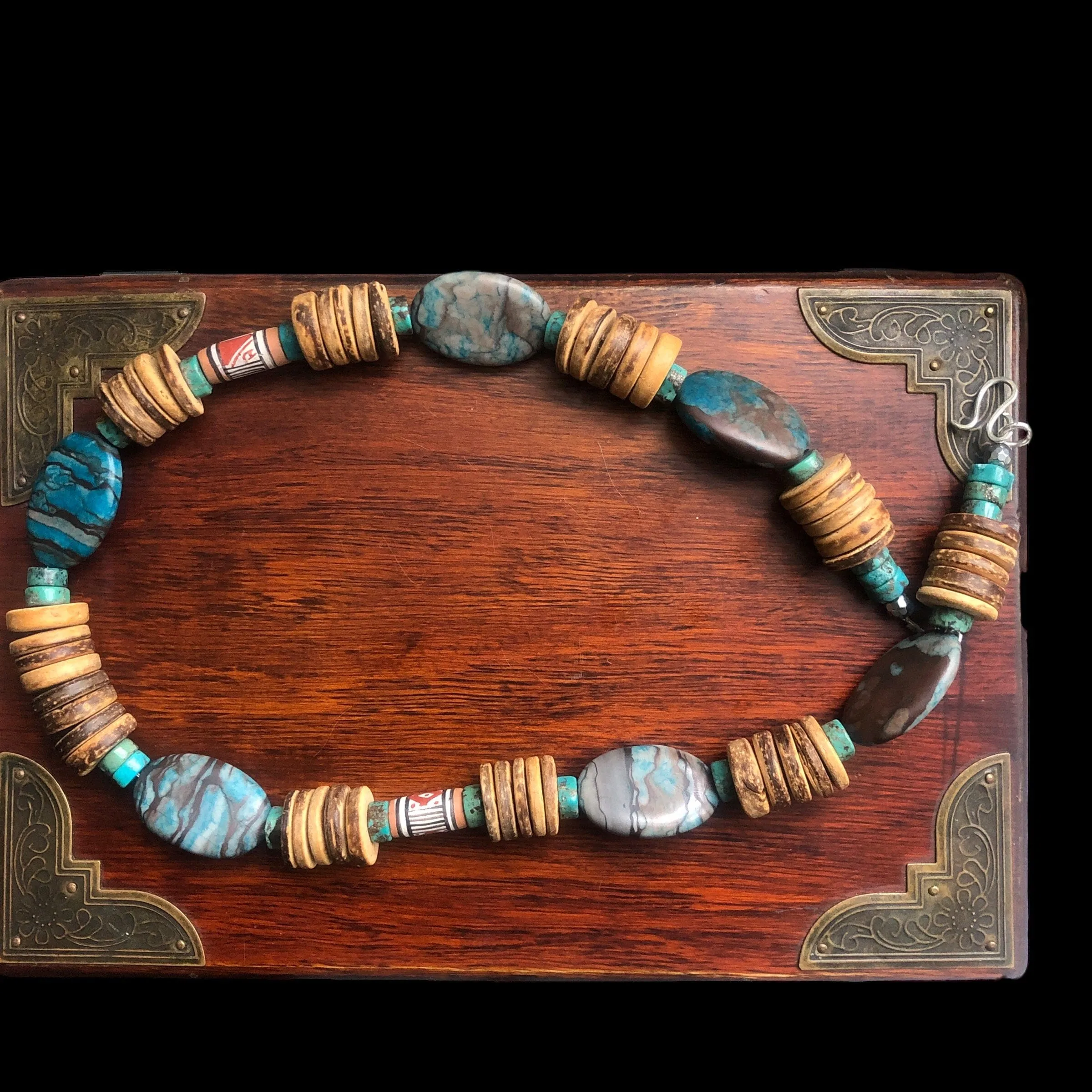 Chrysocolla, Turquoise and Coconut Shell Beaded Necklace