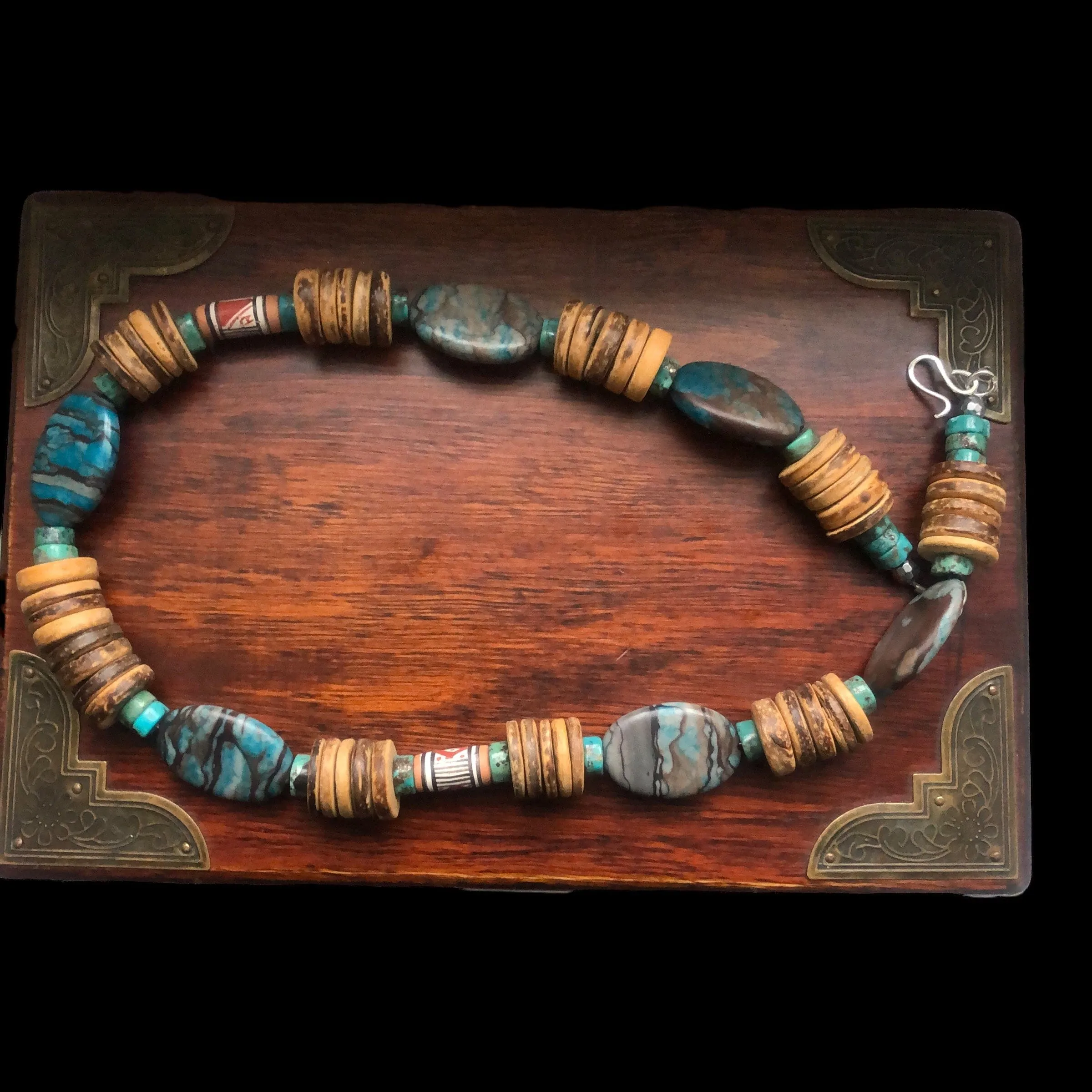 Chrysocolla, Turquoise and Coconut Shell Beaded Necklace