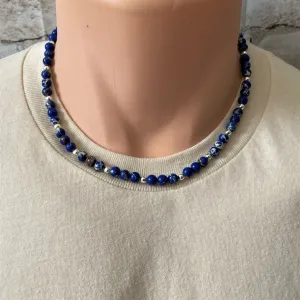 Cobalt Blue Impression Jasper Mens Beaded Necklace