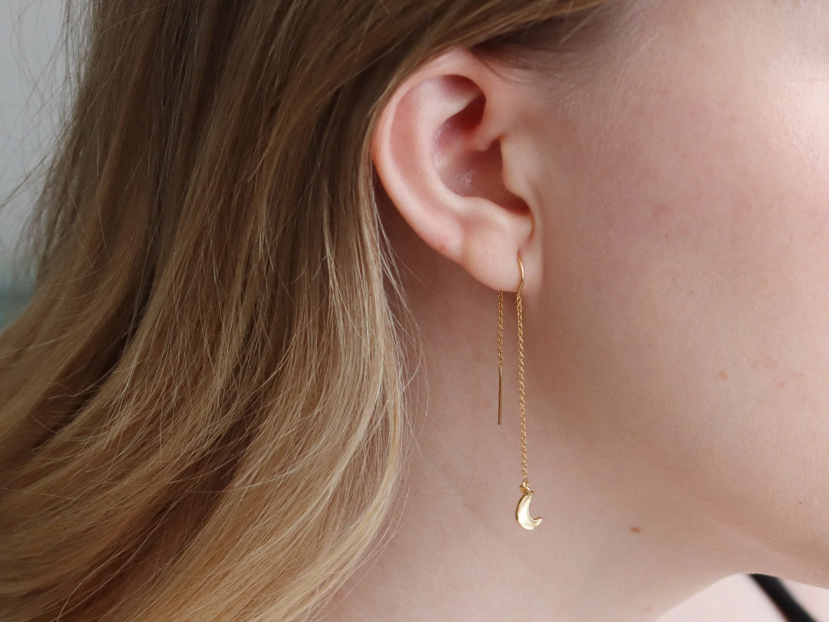 Crescent Moon Threader Earrings