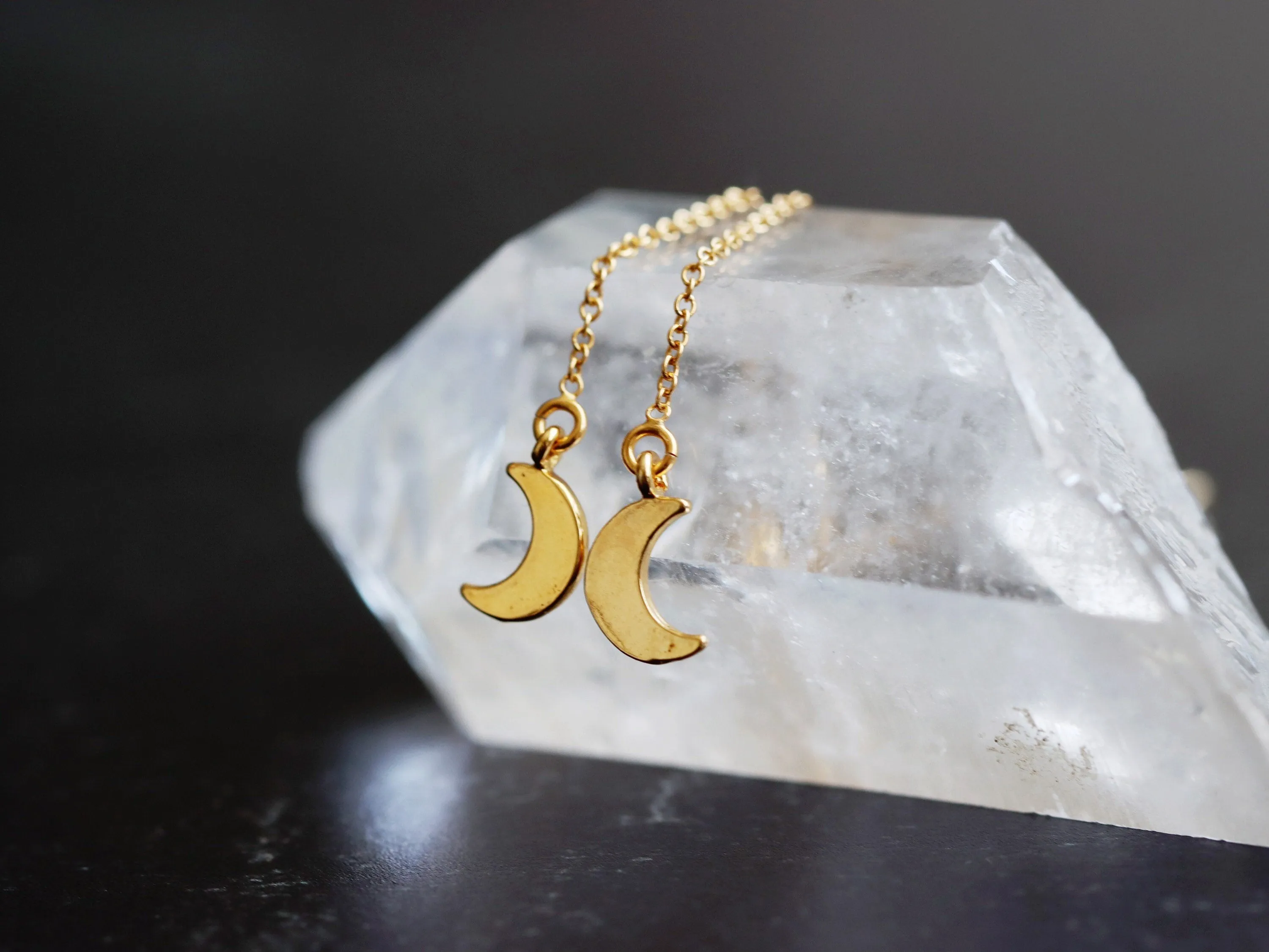 Crescent Moon Threader Earrings