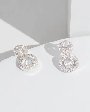 Crystal Cubic Zirconia Double Circle Drop Earrings