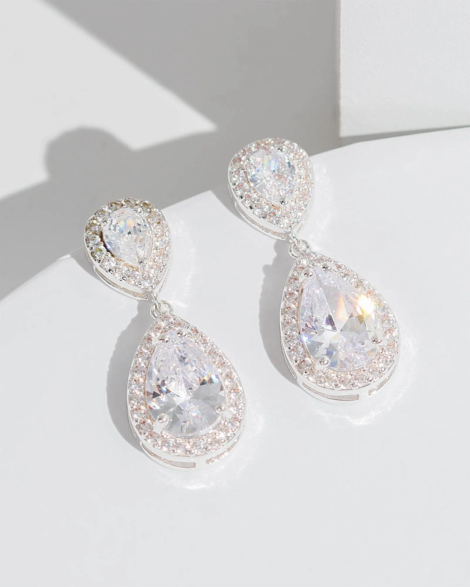 Crystal Cubic Zirconia Double Tear Drop Earrings