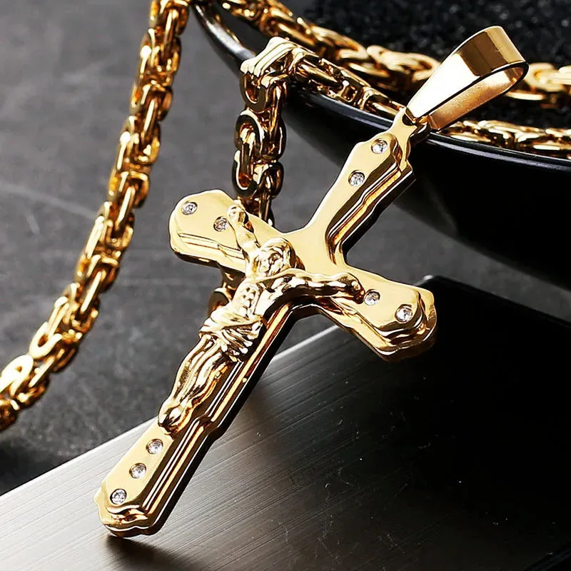 Crystal Jesus Christ Holy Crucifix Cross Pendant Necklace