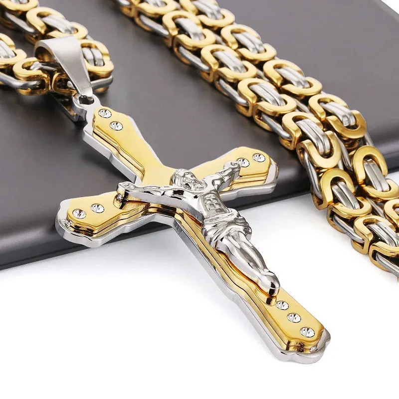 Crystal Jesus Christ Holy Crucifix Cross Pendant Necklace