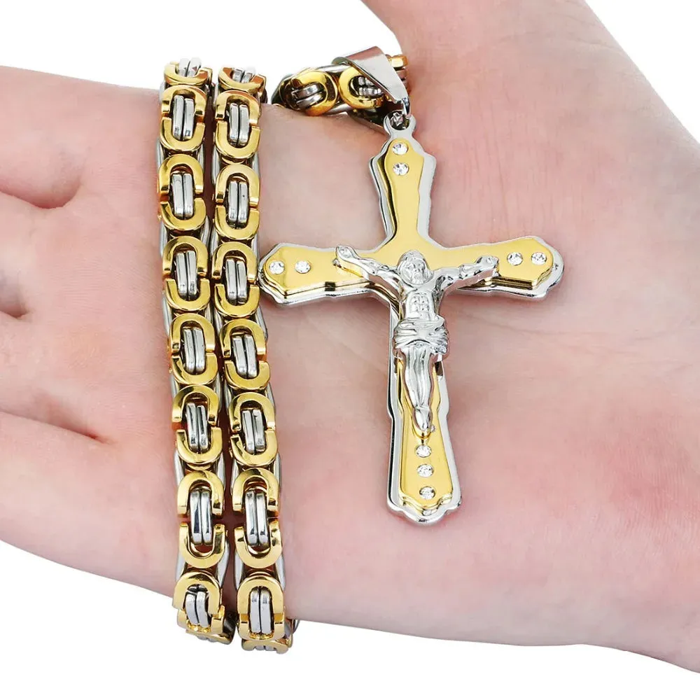 Crystal Jesus Christ Holy Crucifix Cross Pendant Necklace