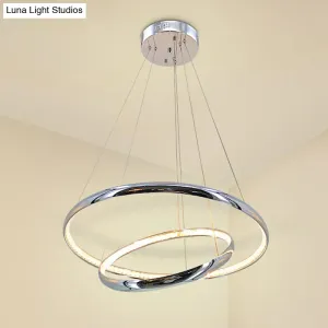 Crystal LED Minimalist Chrome Ring Chandelier for Warm/White Lighting in Living Room