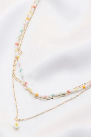 Dainty Flower Charm Beaded Layered Necklace