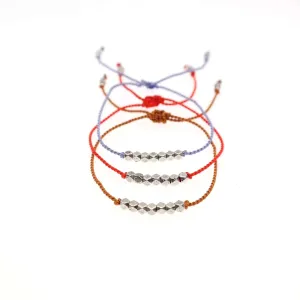 Dainty Silk Cord Bracelet with Silver Beads