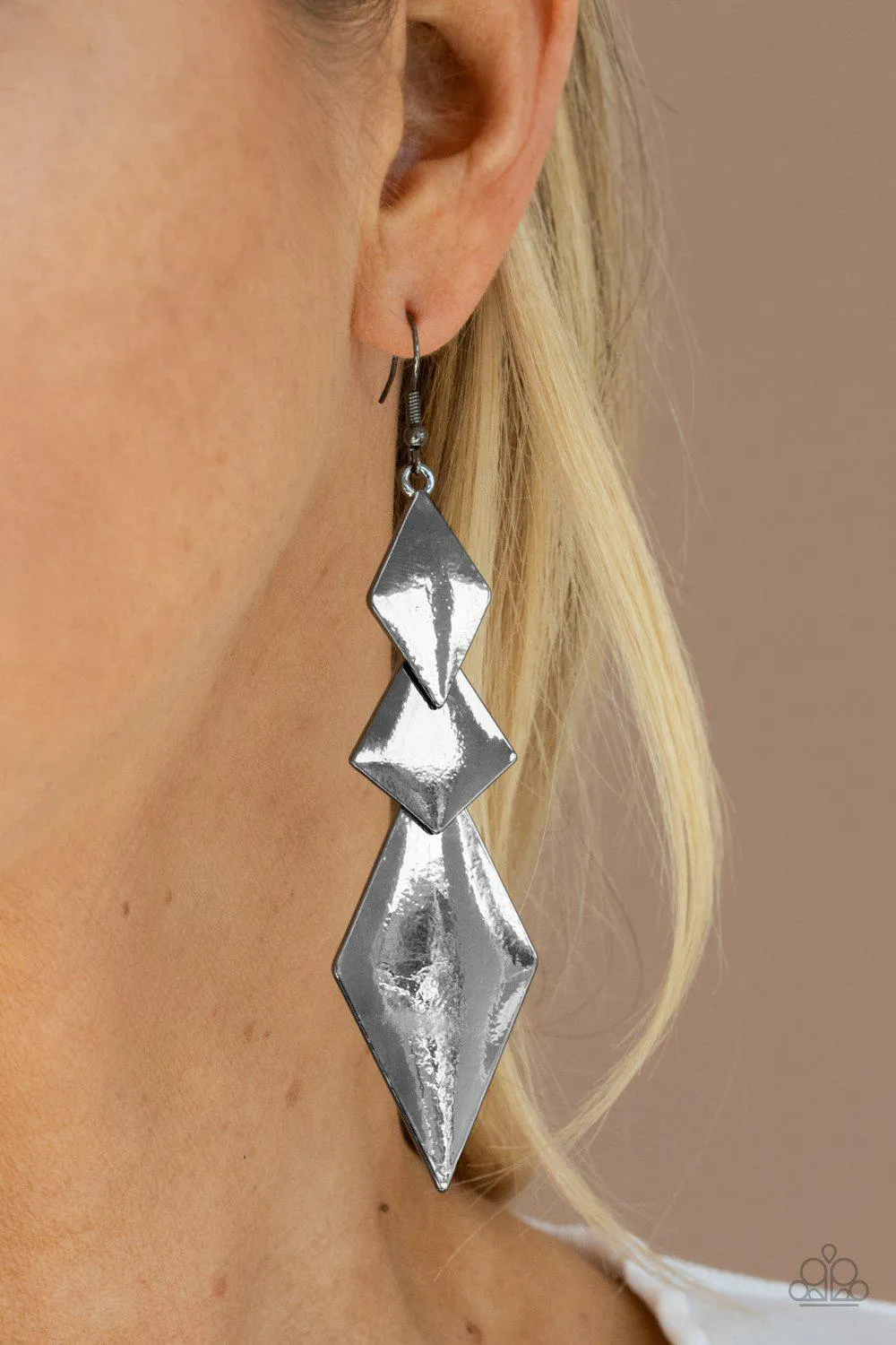 Danger Ahead Gunmetal Black Earrings - Paparazzi Accessories