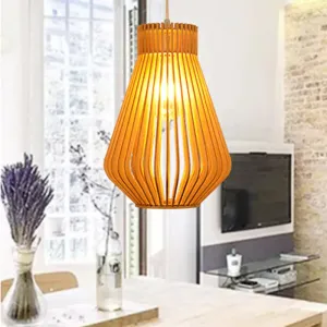 Diamond Shape Bamboo Pendant Light - Modern 1-Head Beige Lamp for Living Room