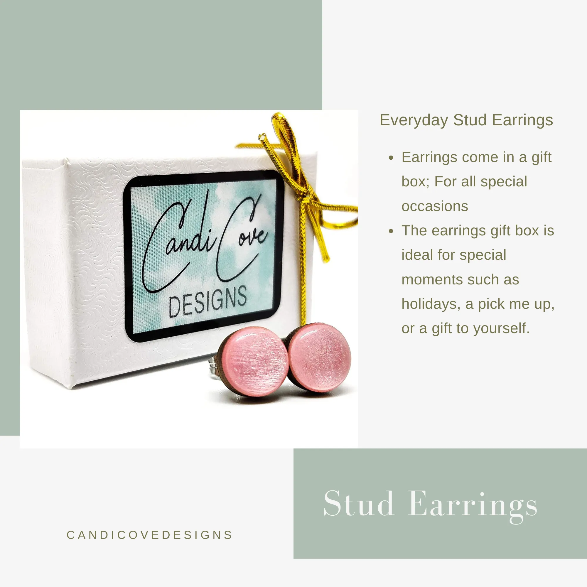 Dusty Rose Sparkle Stud Earrings by Candi Cove Designs