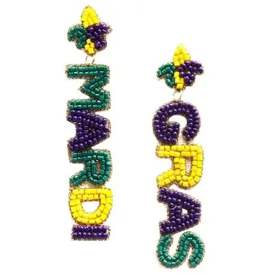 Earrings Mardi Gras Seed Bead 2*