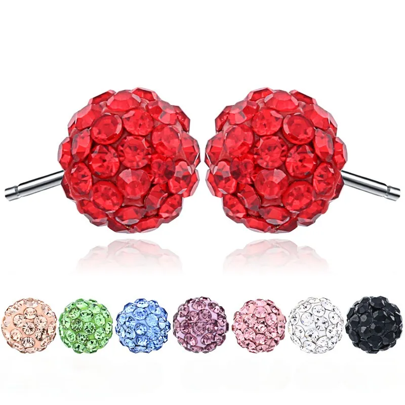 Earrings S925 Silver Ball Stud Earrings Crystal Ball