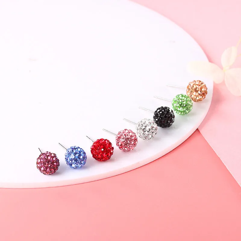 Earrings S925 Silver Ball Stud Earrings Crystal Ball