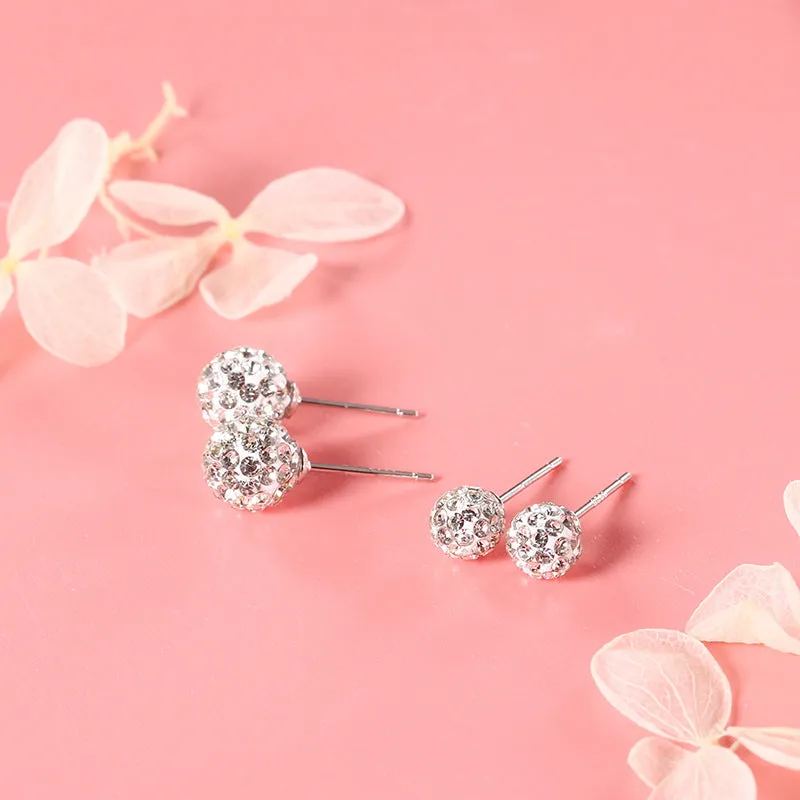 Earrings S925 Silver Ball Stud Earrings Crystal Ball