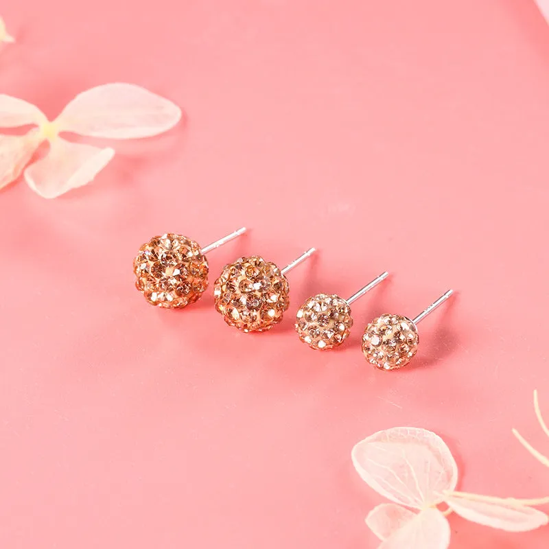 Earrings S925 Silver Ball Stud Earrings Crystal Ball