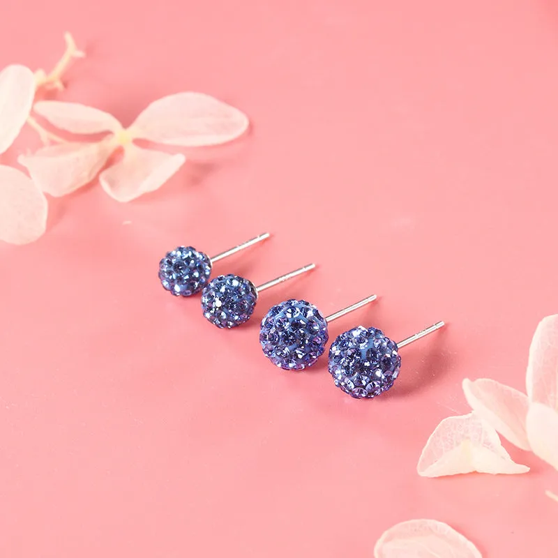 Earrings S925 Silver Ball Stud Earrings Crystal Ball