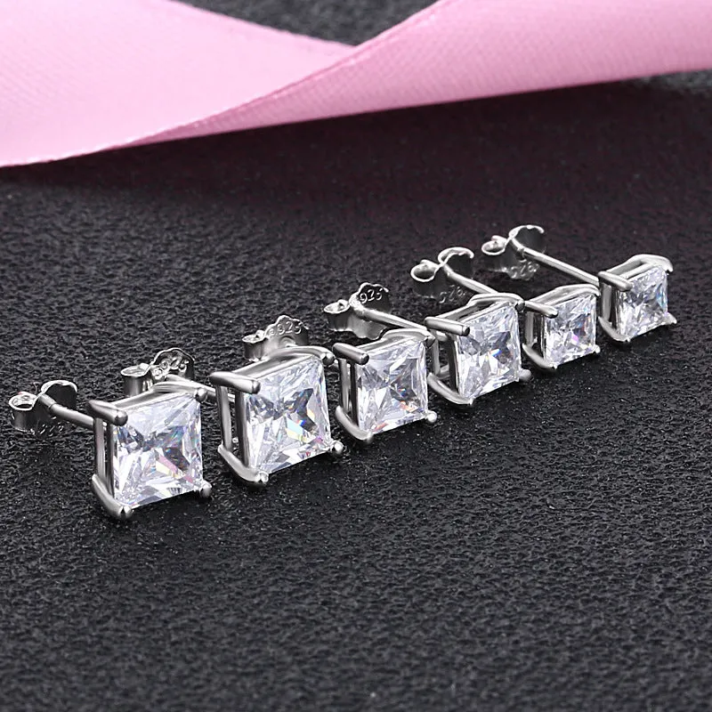 Earrings S925 Sterling Silver Square Stud Earrings