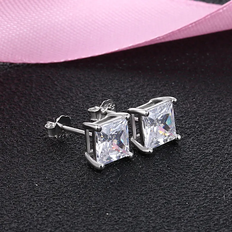 Earrings S925 Sterling Silver Square Stud Earrings