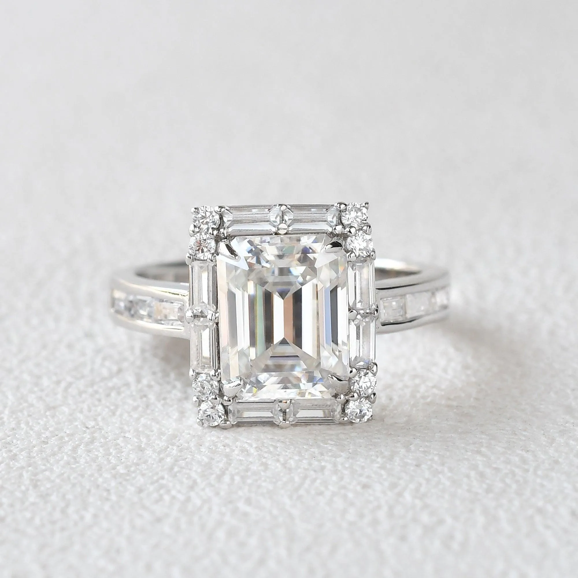 Emerald Cut Moissanite Vintage Engagement Ring