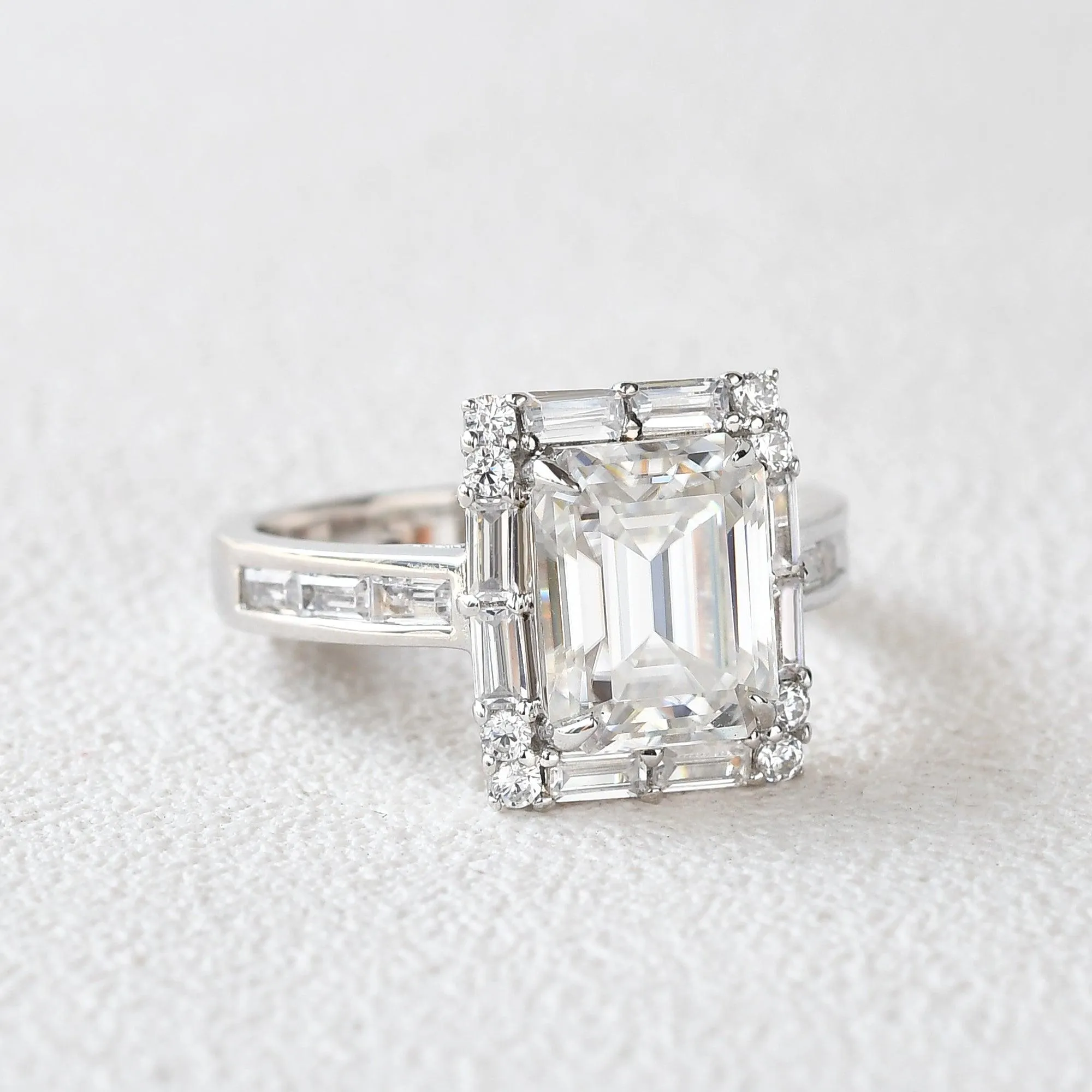 Emerald Cut Moissanite Vintage Engagement Ring