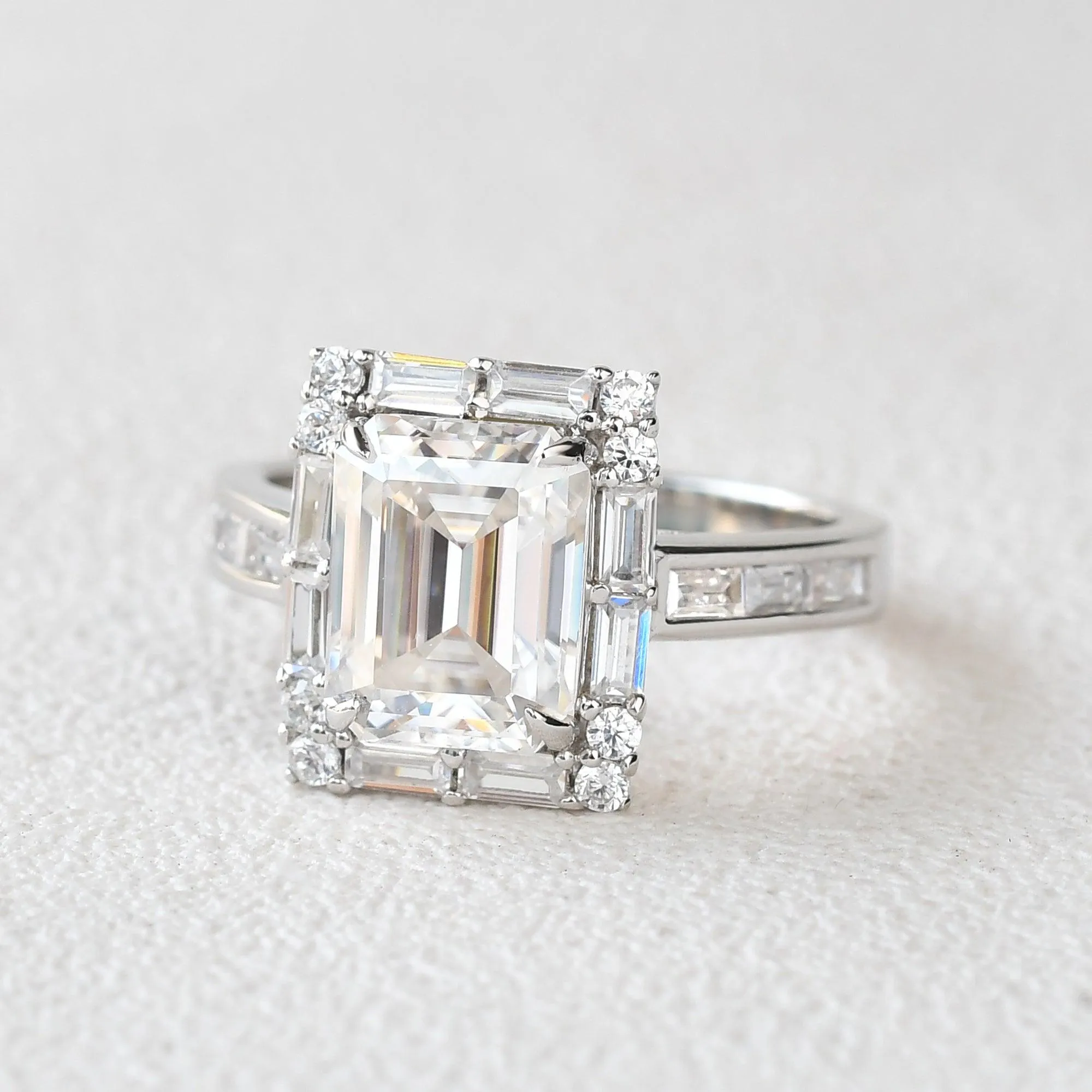 Emerald Cut Moissanite Vintage Engagement Ring