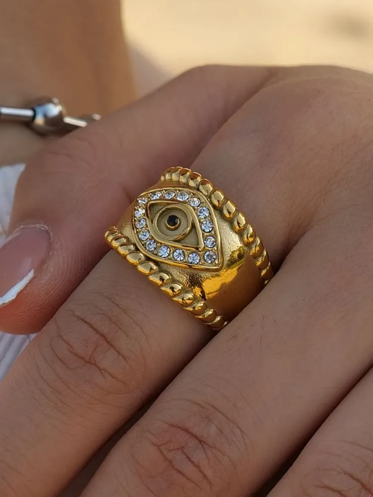 Evil Eye Ring Chunky 18K Gold Plated Statement Fashion Jewelry