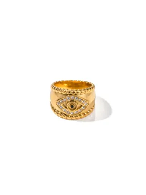 Evil Eye Ring Chunky 18K Gold Plated Statement Fashion Jewelry