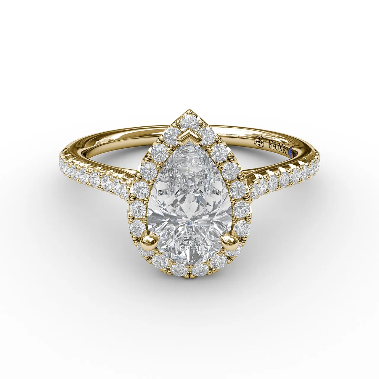 Fana Delicate Pear Shaped Halo And Pave Band Engagement Ring 3791