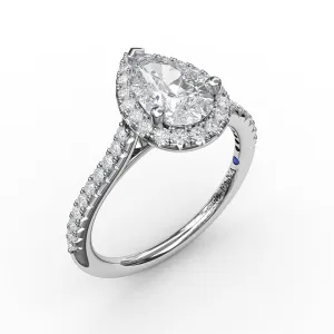 Fana Delicate Pear Shaped Halo And Pave Band Engagement Ring 3791