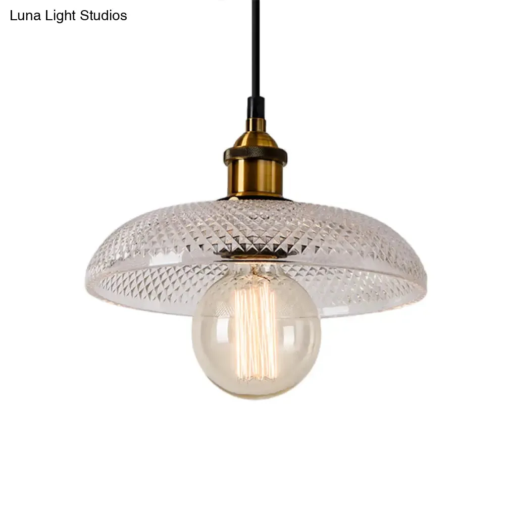 Farmhouse Brass Dome Pendant Ceiling Light with Clear Prismatic Glass for Dining Room - 1 Light, 8"/10