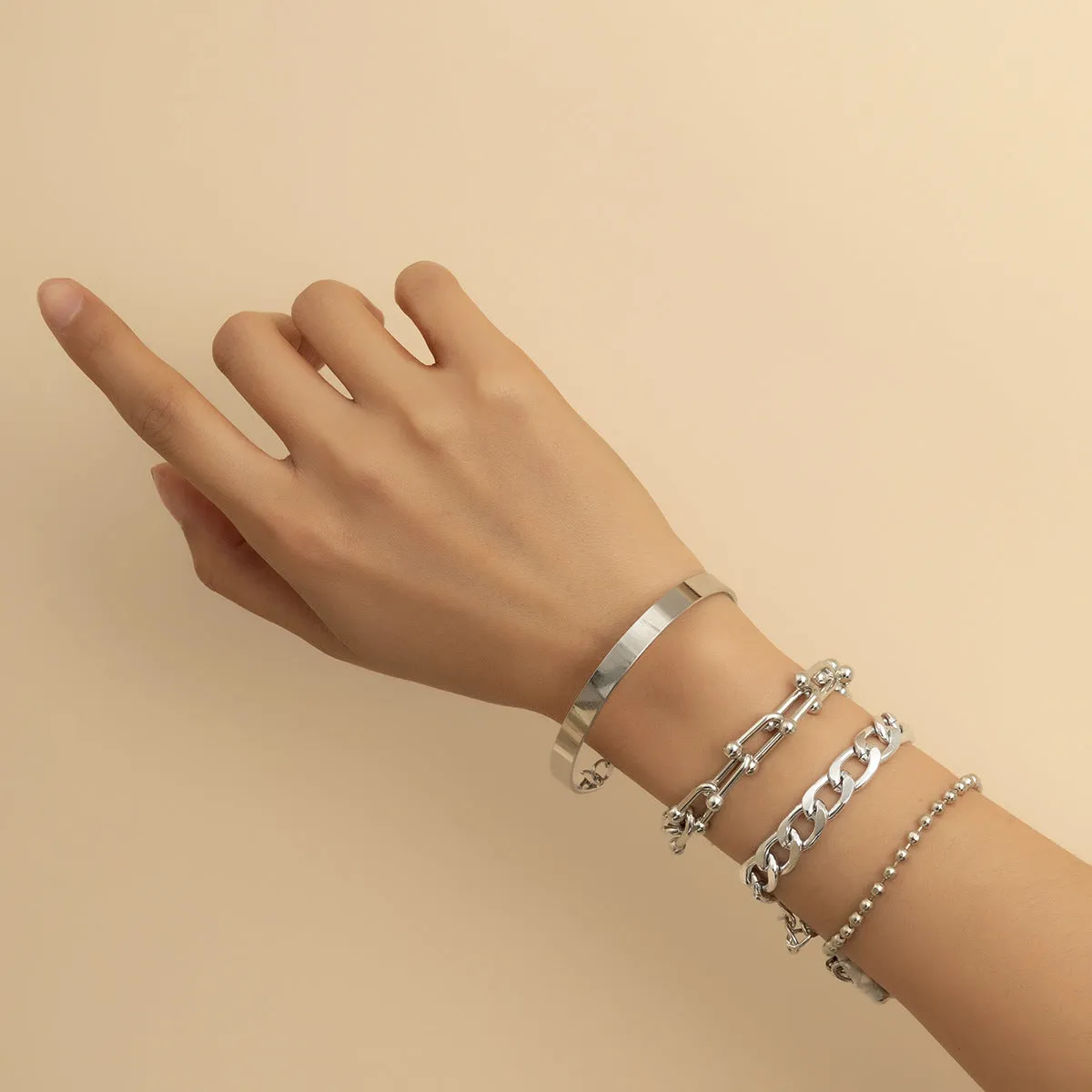 Fashion Creative U-Shaped Buckle Round Bead Chain Bracelet Simple Round Ring Bracelet Bracelet Women