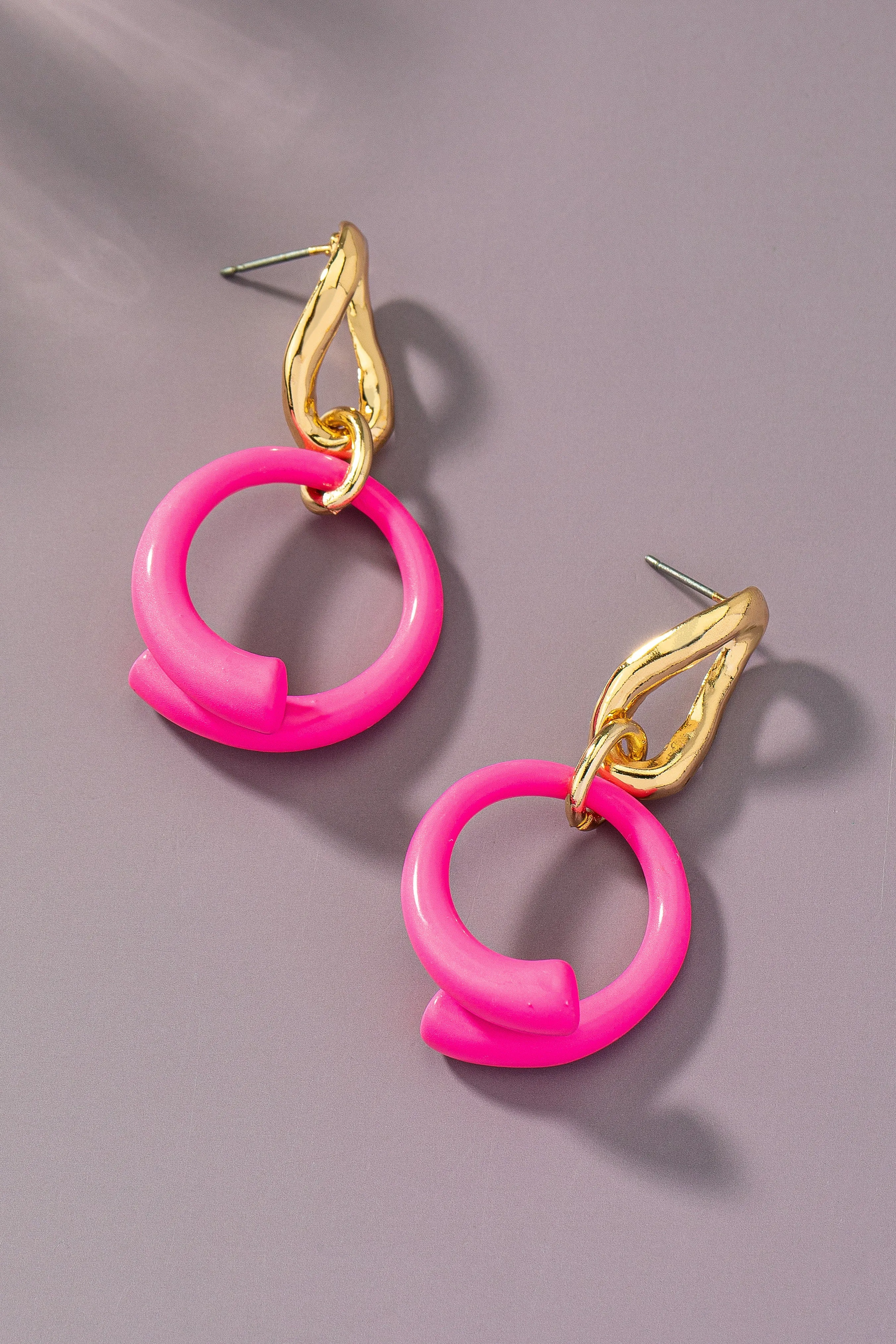 Fuchsia Round Loop Drop Earrings