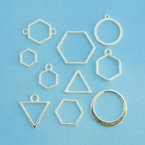 Geometric Charm Collection Silver Tone 10 Different Charms - COL158H