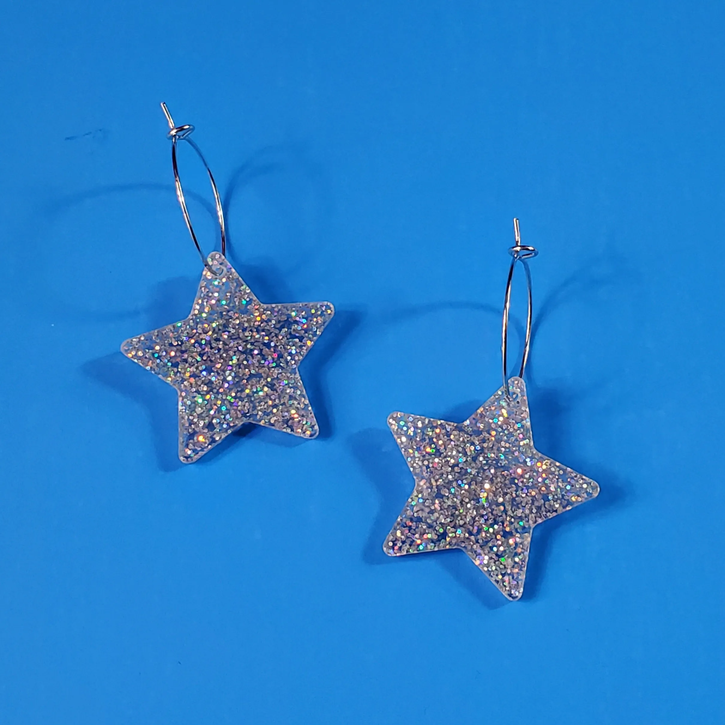 Glitter Star Charm Hoop Earrings by Sugar & Vice